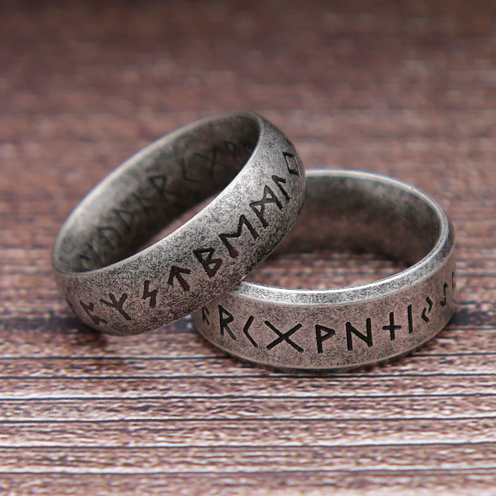 Fashion Retro Viking Rune Ring for Men Women 316L Stainless Steel Odin Letter Rings Couple Simple Amulet Jewelry Gifts Wholesale