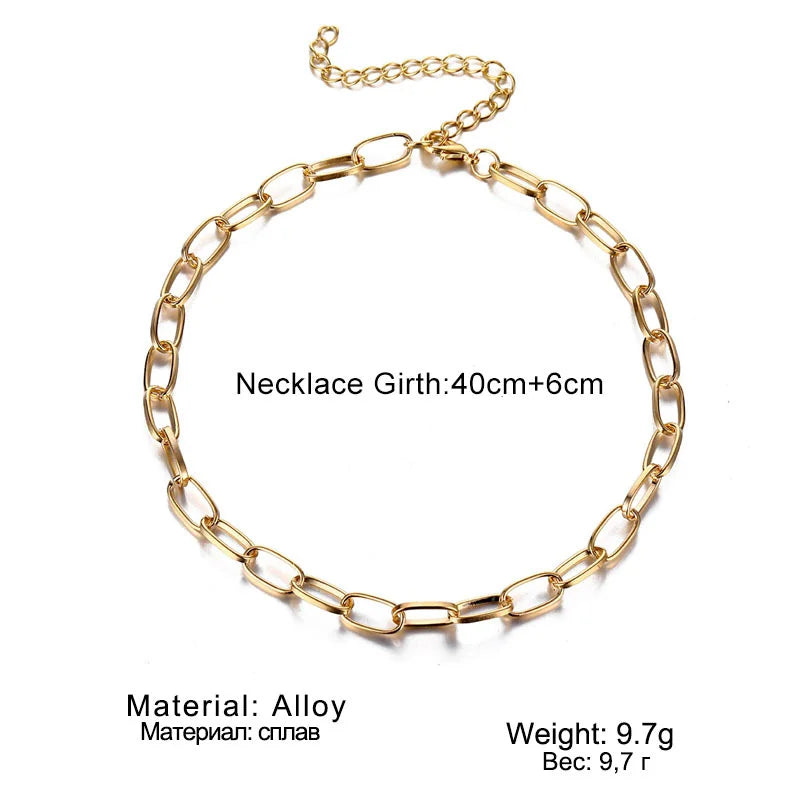 Simple Gold Color Stainless Steel Thick Chain Necklaces for Women Hip Hop Street Trend Men Metallic Chains Necklace Jewelry