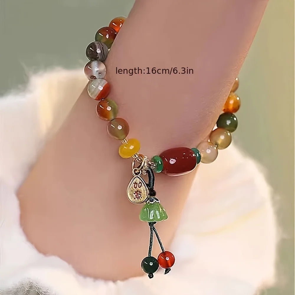 1pc Retro Delicate Colorful Beaded Bracelet with Lotus-Like Pendant Anniversary Party Gifts, Jewelry,Niche Style Beautiful Style