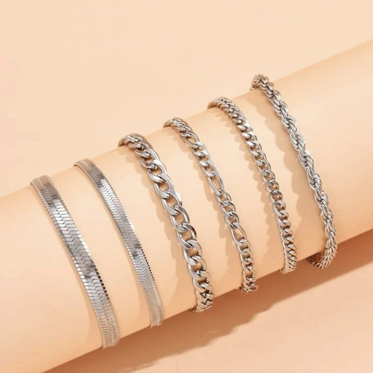 6Pcs/Set Fashion Thick Chain Link Bracelets Set For Women Gold Color Silver Color Metal Snake Chain Twist Bracelet Punk Jewelry