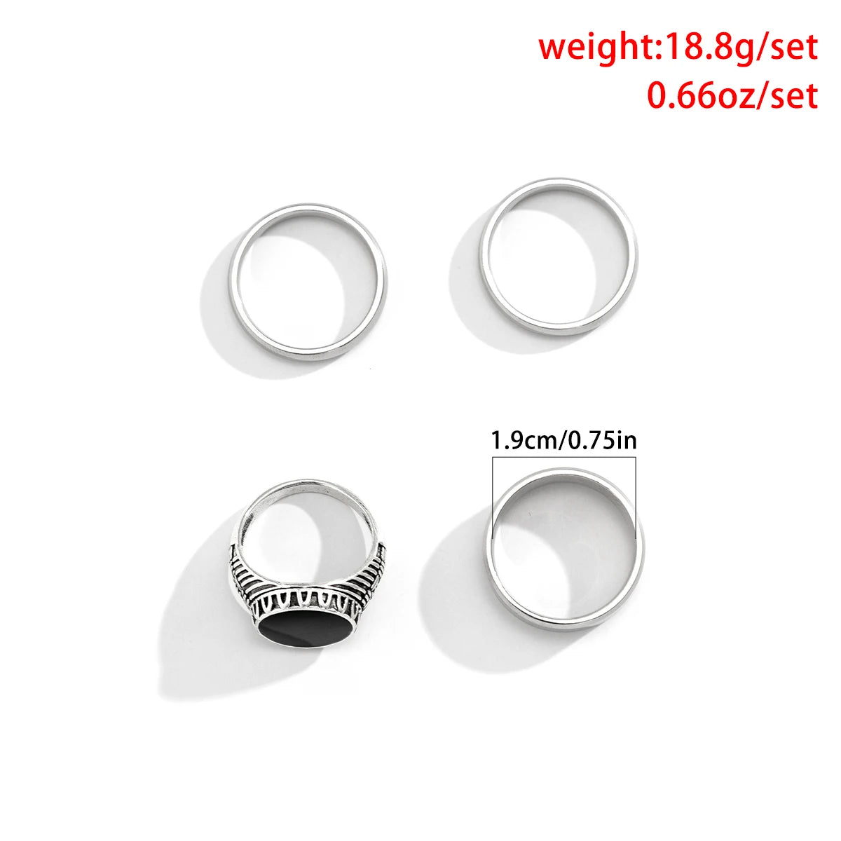 4Pcs Retro Simple Stainless Steel Opening Adjustable Wide Ring Men's Gothic Pattern Metal Ring Casual Jewelry