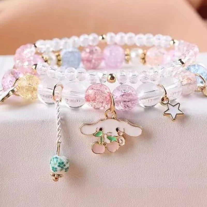 1PCS Kawaii Anime Sanrio Kuromi My Melody Bracelet Cinnamoroll Crystal Beads Bracelet Jewelry Gift Pendant Accessories