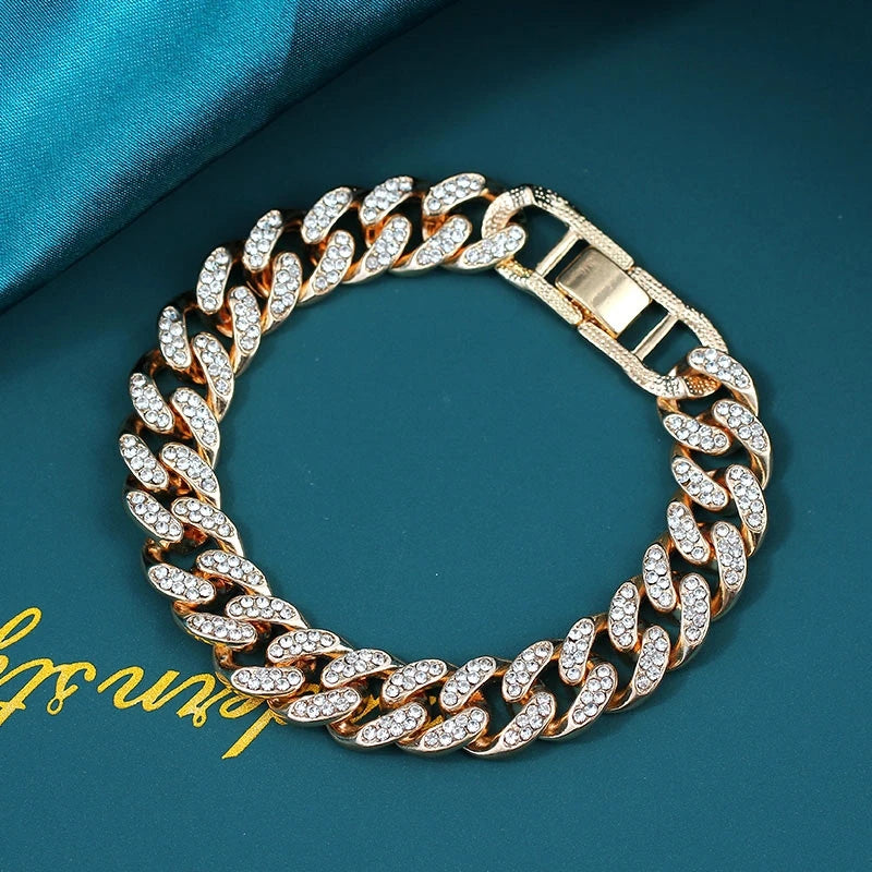 14mm Crystal Miami Iced Out Cuban Link Chain Bracelet For Men&Women Full Rhinestones Charms Hip Hop Jewelry Chain wholesale Gift