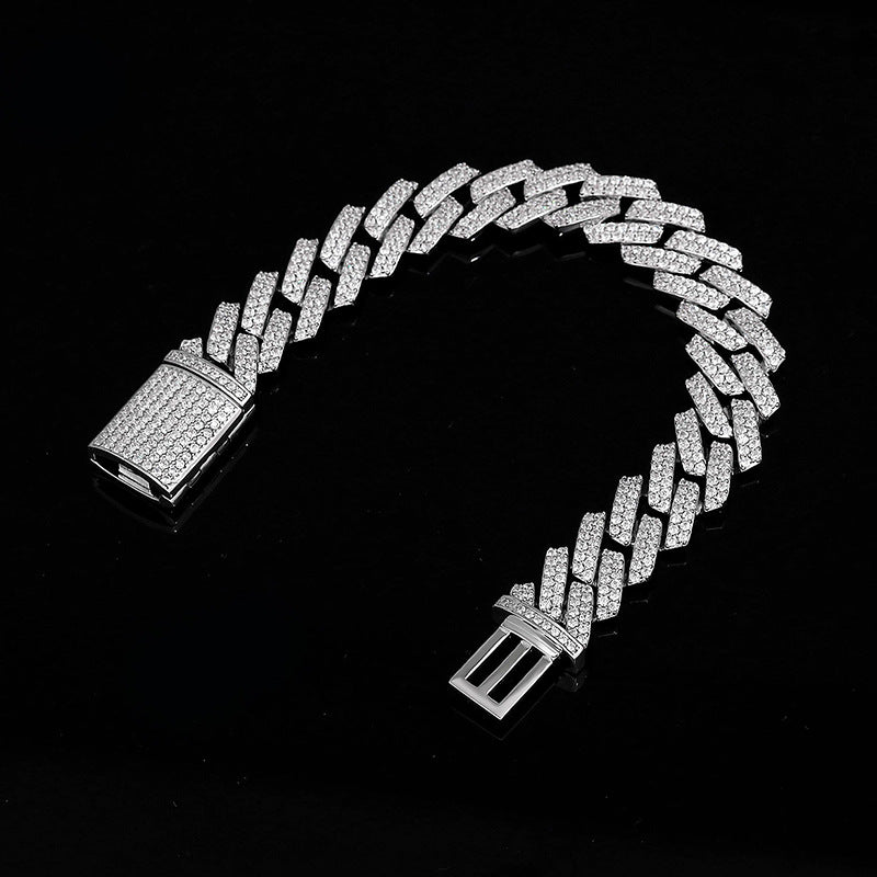 14mm S925 Sterling Silver Cuban Chain Hip Hop Men's Bracelet for Men 1.4mm Zircon Full Diamond Bracelets Wedding Jewelry Trendy