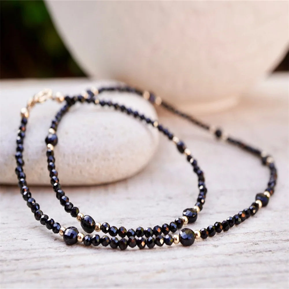 Fashion Boho Vintage Simple Black Rice Bead Chain Necklace For Women Female Multilevel Y2K Ethnic Style Choker Jewelry Gift