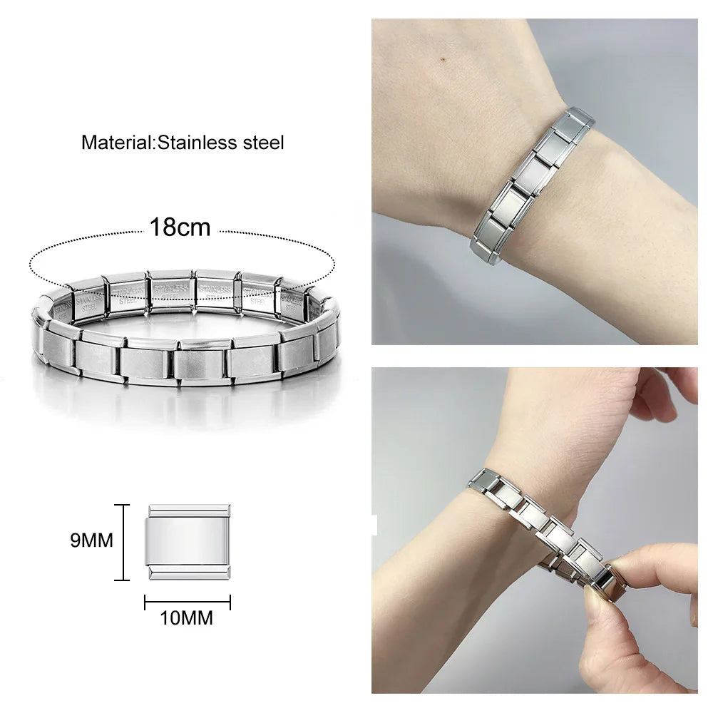 Silver Color 26 English A-Z Letter Name Custom 9mm Link Charms Italian Stainless Steel Bracelet DIY Jewelry Making Hand Chain