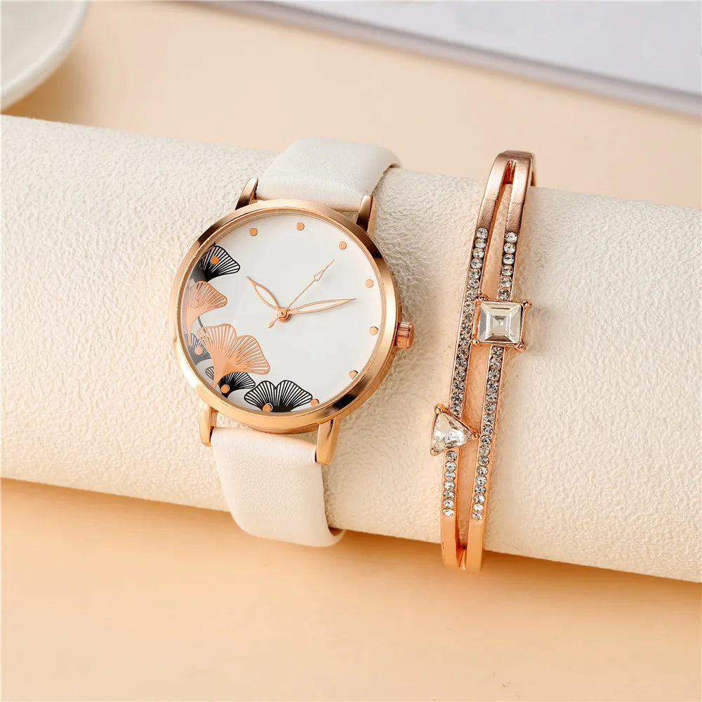 Simple Women Fashion Ink Painting Black And White Design Ladies' Quartz Watch Casual Leather Strap Female Bracelet Gift Clock