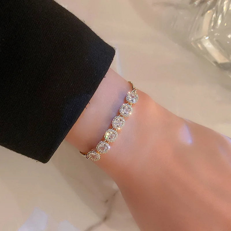 Accessories for Women Crystal Charm Bracelets for Women Gold Color Beaded Chain Double Layered Adjustable Bracelet Jewelry Gift