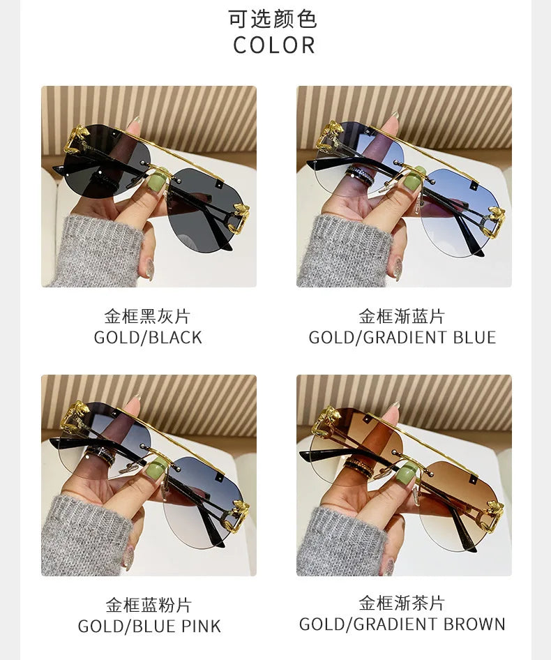 Frameless luxury brand pilot sunglasses high quality metal gradual change sunglasses cycling sunglasses