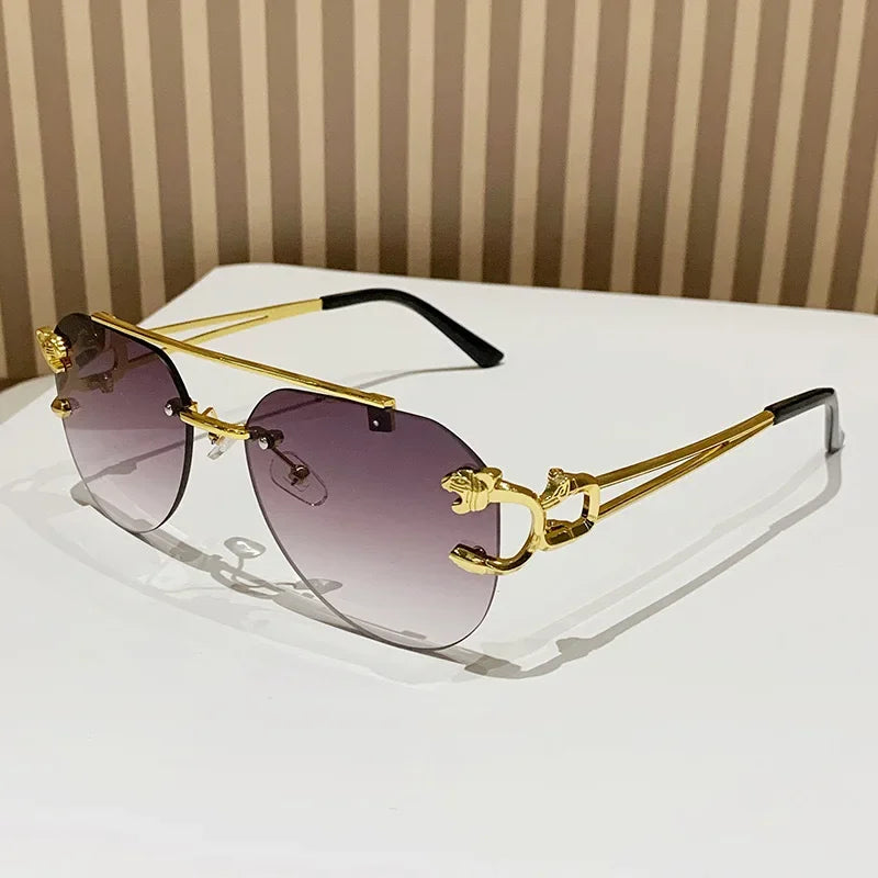 Frameless luxury brand pilot sunglasses high quality metal gradual change sunglasses cycling sunglasses