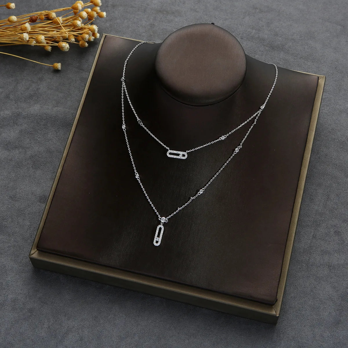 Hot Fashion Lucky Bead Geometric Pendant Necklace Gold Silver high-quality zircon Choker Necklace For Women Pendant Jewelry Gift