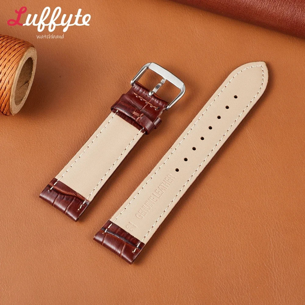 Genuine Cow Leather Strap 18mm 20mm 22mm 24mm Bamboo Crocodile Pattern design Men Business Replacement Watchband