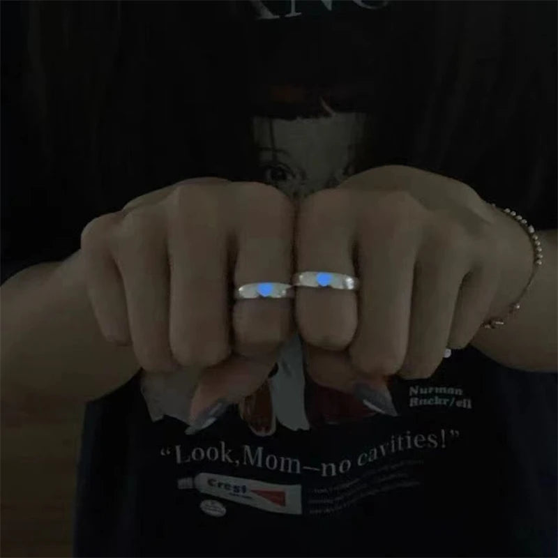 Fashion Love Heart Luminous Couple Ring For Women Men Glow In Dark Player 1/2 Gaming Ring Adjustable Finger Rings Jewelry Gift