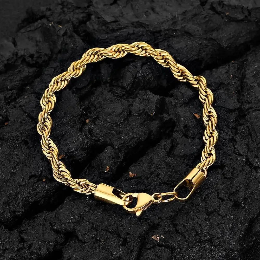 2-6MM Stainless Steel Chain Bracelet For Women Men Gold Color Twisted Rope Chain Bangle Fashion Never Fade Waterproof Jewelry