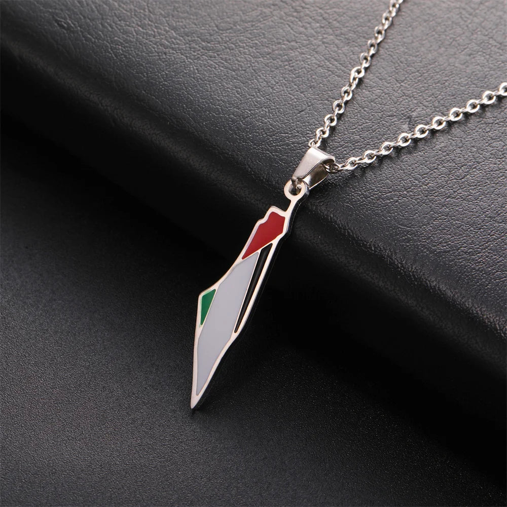 My Shape Palestine Map Flag Pendant Necklace for Women Men Stainless Steel Map Geography Necklace Choker Chain Jewelry Wholesale