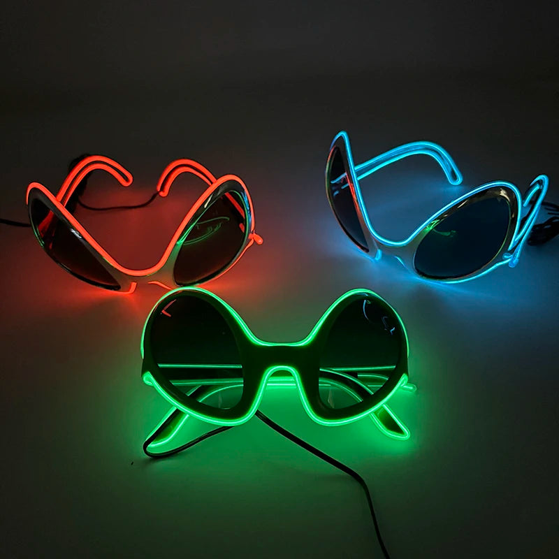 Halloween Funny Sunglasses Boys Girls Personalized Eyewear Alien Style Party Glasses Luminous Neon Light Flashing For Halloween