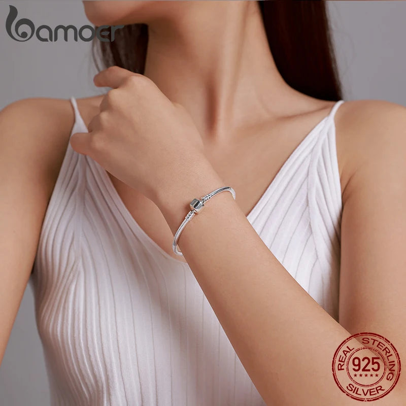 BAMOER TOP SALE Authentic 100% 925 Sterling Silver Snake Chain Bangle & Bracelet for Women Luxury Jewelry 17-22CM PAS902