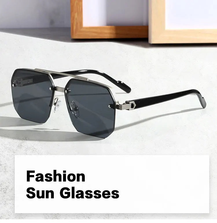 2024 Frameless Sunglasses for Men Personalized Square Small Half Frame Sunglasses Travel Driving UV Resistant Sunglasses