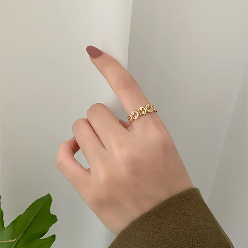 2024 Plated Trendy Light Luxury Adjustable Ring Women's Niche Design Word Fashion Personality Index Finger Ring Jewelry