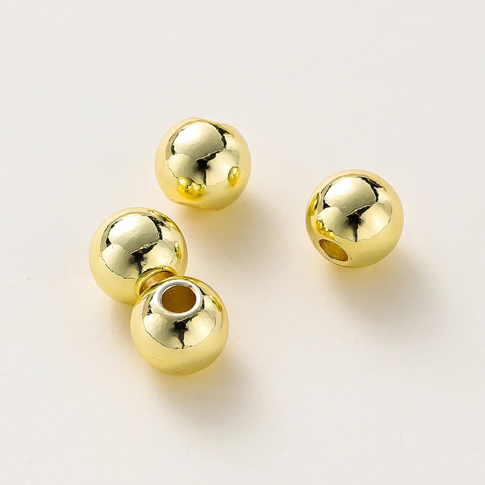 2-6mm 14k/18k Gold Plated Smooth Round Ball Brass Beads Loose Spacer Beads For DIY Jewelry Making Necklace Wholesale Findings