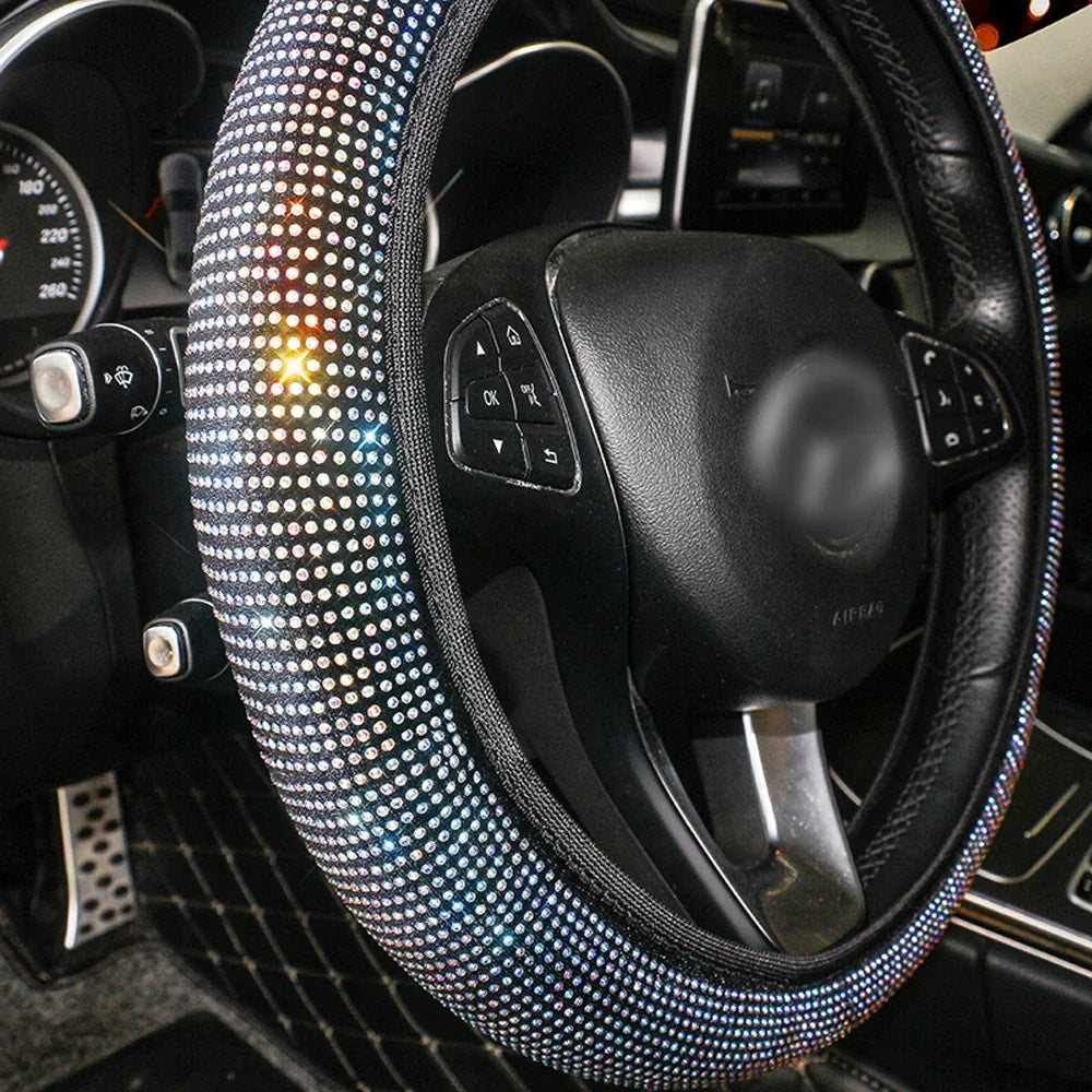 Bling Bling Rhinestones Crystal Car Steering Wheel Cover Leather Steering-wheel Covers Car Stuff Auto Accessories for Woman