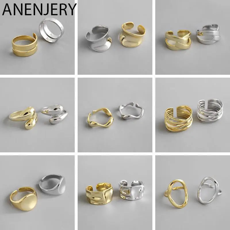 ANENJERY Minimalist Gold Silver Geometric Finger Rings for Women Men Silver Color French Female Rings Jewelry