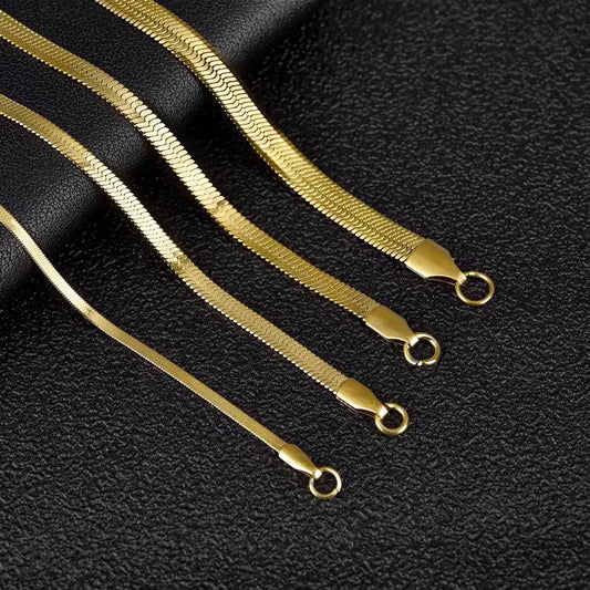 2-5mm Width Stainless Steel Flat Chain Necklace Hot Fashion Herringbone Gold Color Snake Chain for Men Women Gift Jewelry