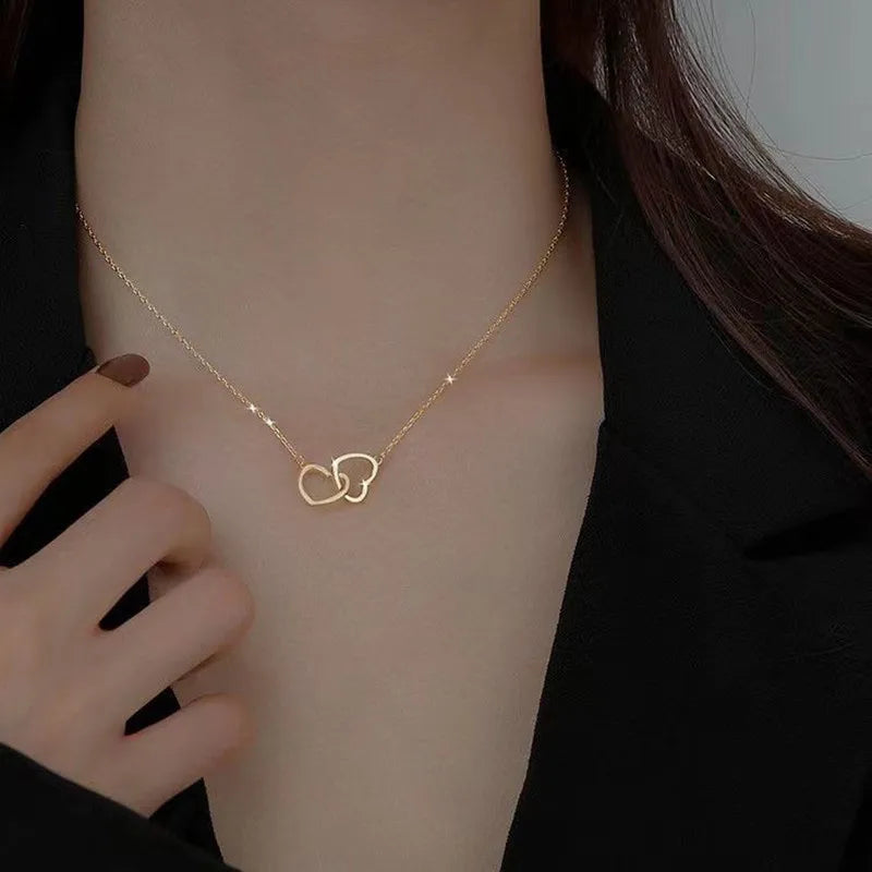 Double Heart Choker Necklace for Women  Girl Party Clavicle Chain Necklace Gifts Jewelry