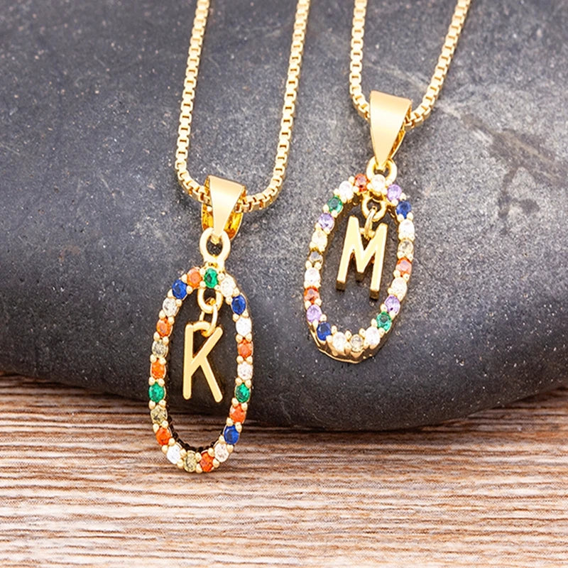 26 English Letters Pendant Necklace Zircon Fashion A - Z Initial M S C K Trendy Alphabet Long Chain For Women My Name Jewelry