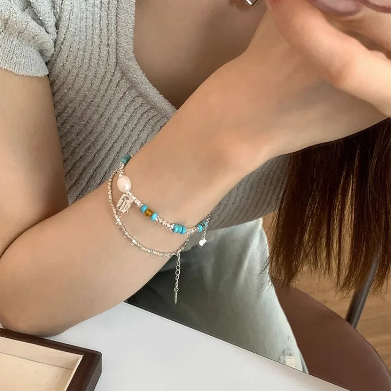 VENTFILLE 925 Sterling Silver Pearls Bamboo Knots Bracelet for Women Girl Simple Korean Jewelry Birthday Gift Dropshipping